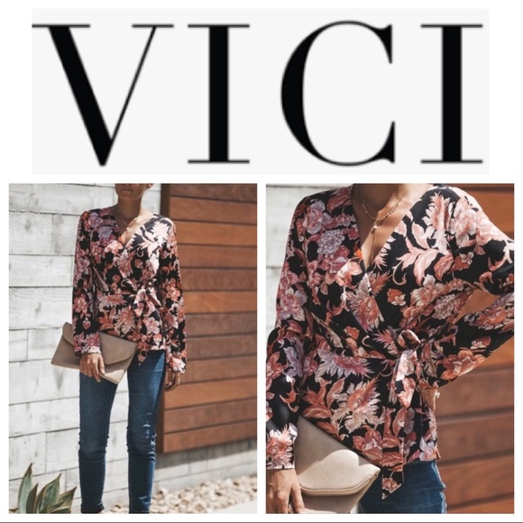 Vici Tops - Vici Sacred Black & Pink Lotus Wrap Blouse